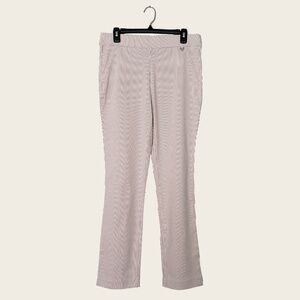 Rafaella Tan & White Striped Stretch Pull On Elastic Waist Ankle Pants